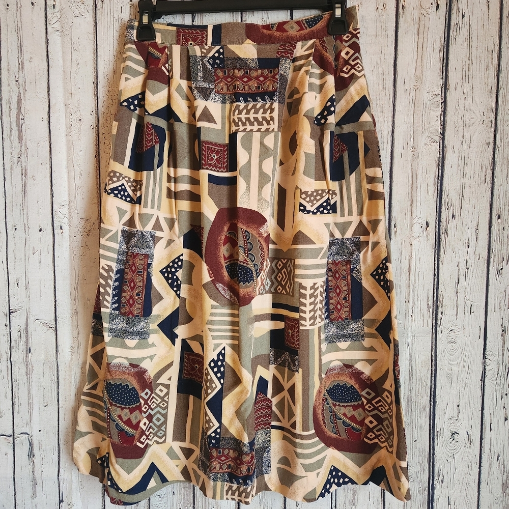 VTG 90s Sag Harbor Geometric Midi Skirt Medium Made in USA Elaine Benes